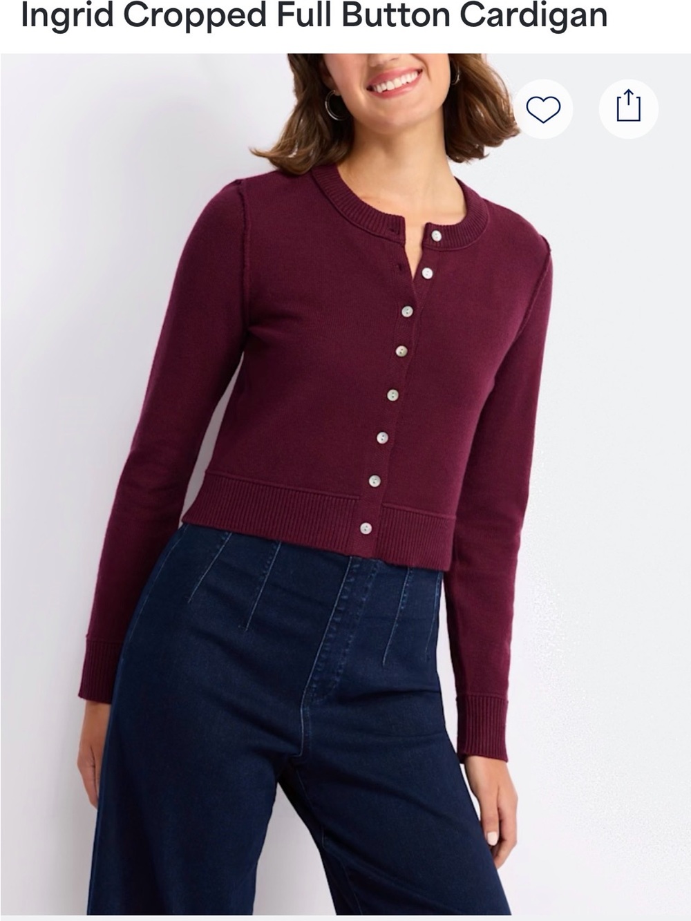 Pink Rose Burgundy Cropped Full-Button Cardigan